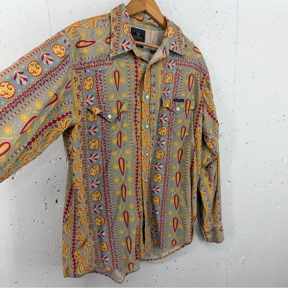 Lucky Brand Men’s Size XXL Southwest Paisley Pearl Snap Corduroy Shirt - Picture 2 of 15